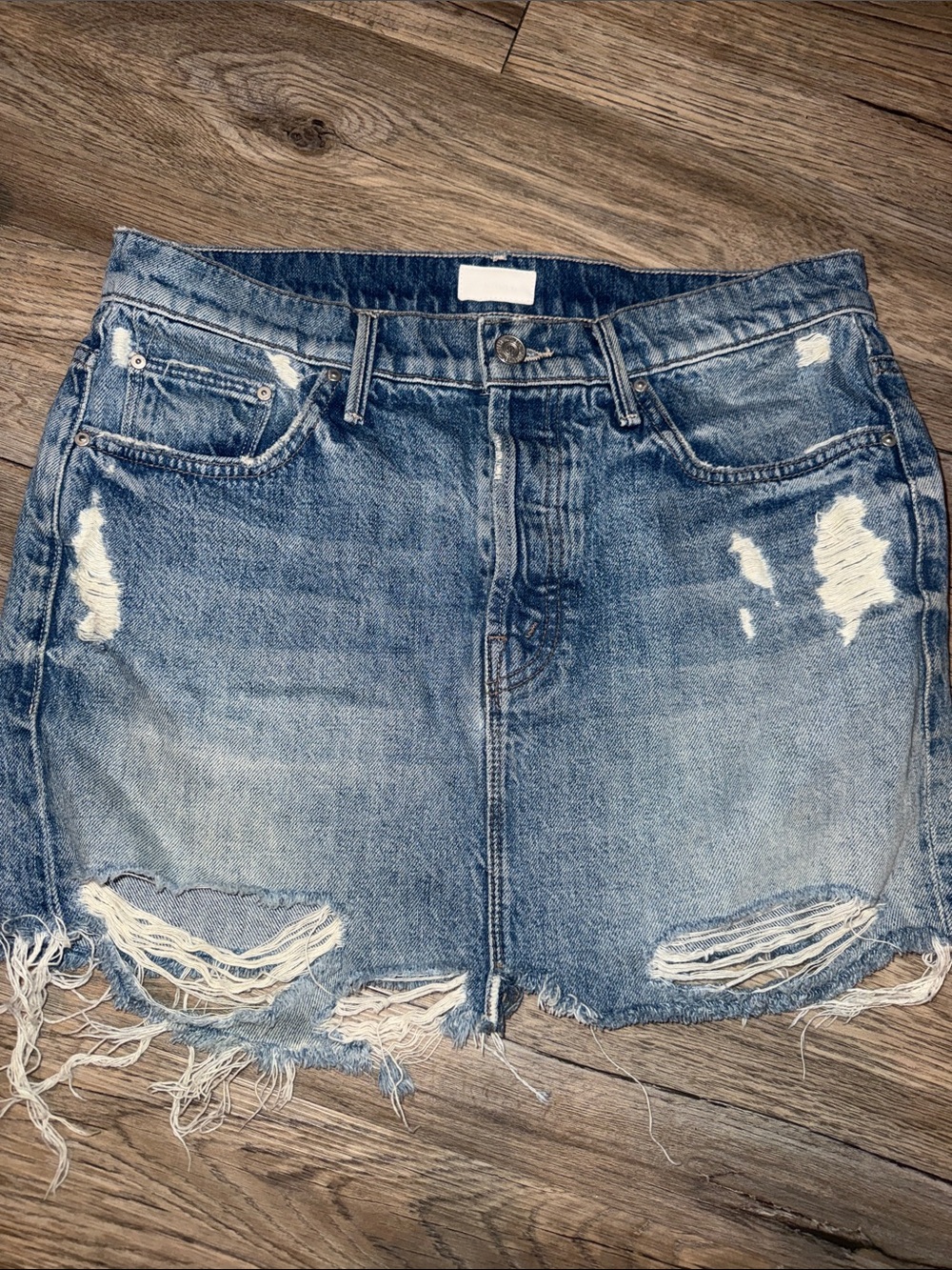 MOTHER Distressed Denim Mini Skirt - Light Blue